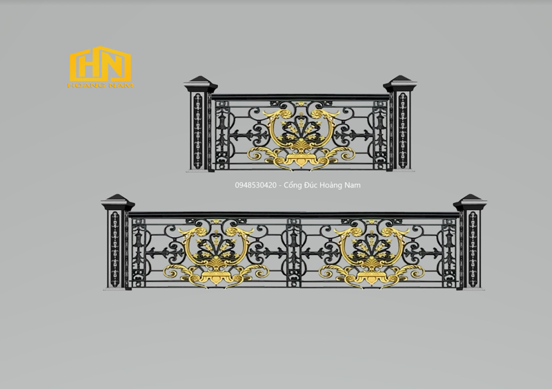 Mẫu lan can gang kết hợp đen vàng đẹp